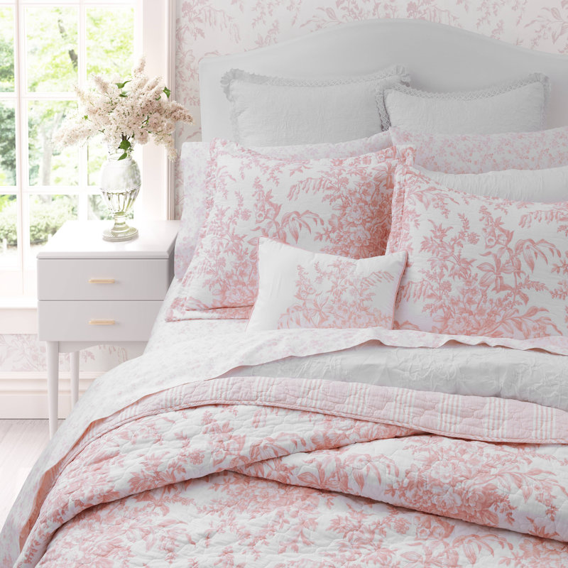 Laura Ashley Bedford Pink Cotton Reversible Quilt Set Reviews Wayfair